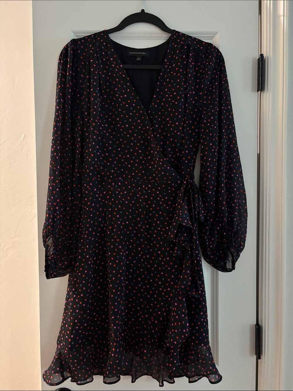 Banana Republic Black Wrap Dress with Pink Heart Print